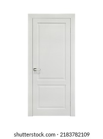 White classic interior door with rectangles on a white background. Front view. Ral 9010. Beautiful door for the house - Shutterstock ID 2183782109
