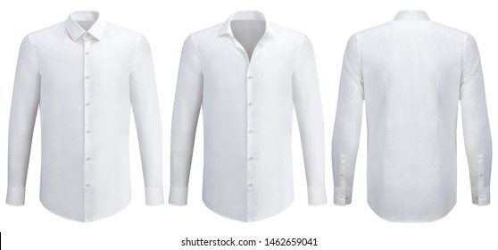 White classic shirt. Men's shirt. Woman's shirt. Office style. Photographed on an invisible mannequin, isolated on white background. 