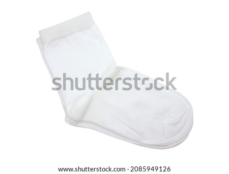 White classic socks isolated on white background. Children's or women's Blank pair of cotton socks. Mockup for design and branding.