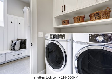 White Clean Laundry Modern Room With Washer And Dryer