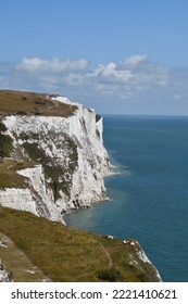 White Cliffs Of Dover Different Views. Beautiful White Cliffs On A Blue Water In Beautiful Summer Day. Blue Sky.