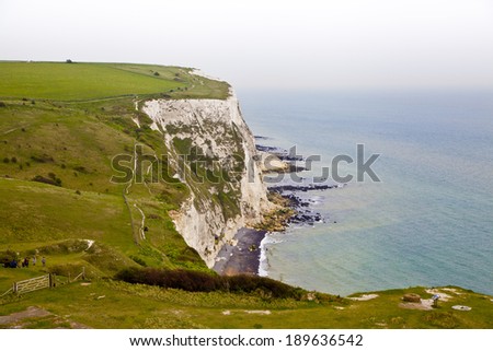  White cliffs south coast of Britain, Dover, famous place for archaeological discoveries and tourists destination 