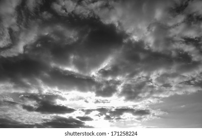 White Clouds In Blue Sky.Black&White