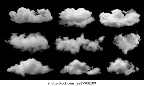 White clouds collection isolated on black background, cloud set on black - Shutterstock ID 2289908109