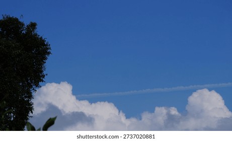 White clouds forming thin linear streaks across a blue sky. Minimal and natural sky background suitable for design projects, abstract compositions, nature themes, weather concepts, and clean visual layout