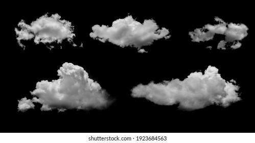 White clouds isolated on black background, clounds set on black
