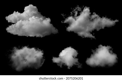 White clouds isolated on black background, clounds set on black