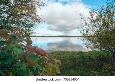 White clouds over the lake in fall.