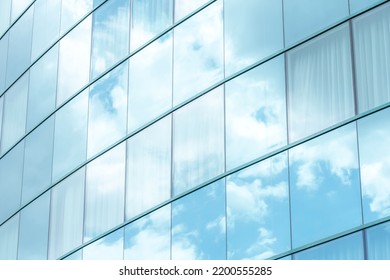 White Clouds Reflecting In Simple Modern Generic Office Building Square Windows, Skyscraper Exterior, Bright Blue White Background, Contemporary Corporate Architecture Backgrounds, Nobody, No People