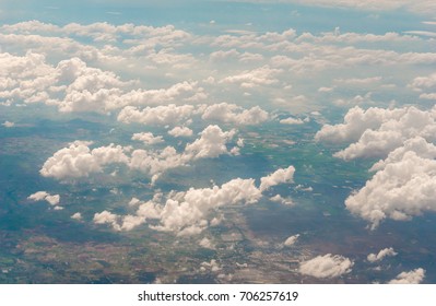 White clouds, sky view from plane