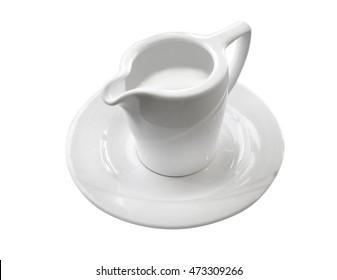 White Coffee Creamer And Dish With Cream Or Milk Isolated On White