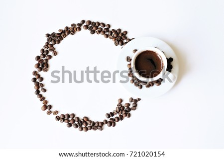 White Coffee Cup coffee beans. isolate. Toning