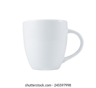 White Coffee Cup (Ceramic Or Porcelain) Side View Isolated On White With Clipping Path