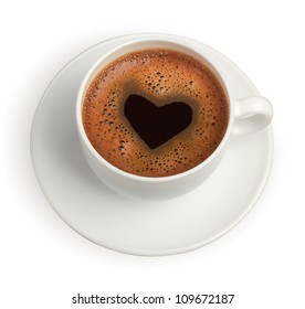 white coffee cup with heart shape made of foam