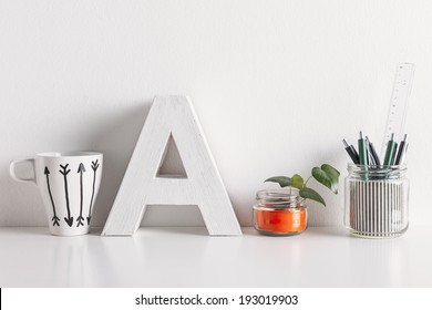 White coffee mug with arrows./ Diy office decoration on white background.  - Powered by Shutterstock