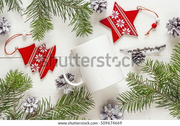 White Coffee Mug Christmas Decorations Fir Stock Photo Edit Now