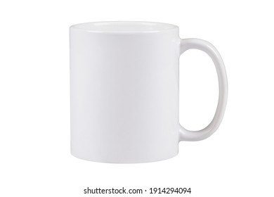 White coffee mug with copy space on white background with clipping path
