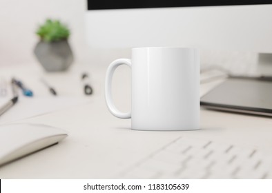 White Coffee Mug Mockup. Great For Overlaying Your Custom Quotes And Designs For Selling Mugs.