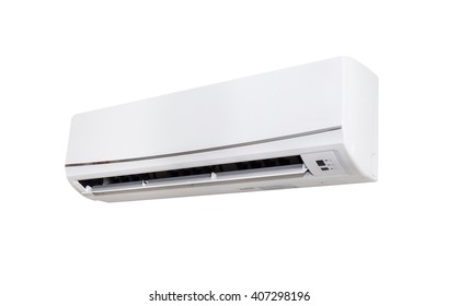 White color air conditioner machine isolated on White background with copy space
