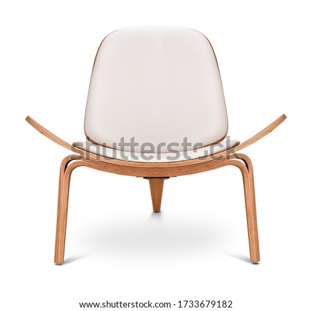 White color armchair. Modern designer chair on white background. Textile, leather, wooden chair.