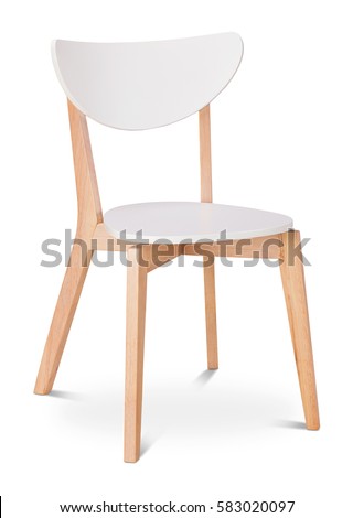 White color chair, plastic, wooden, leather chair, modern designer. Chair isolated on white background. Series of furniture