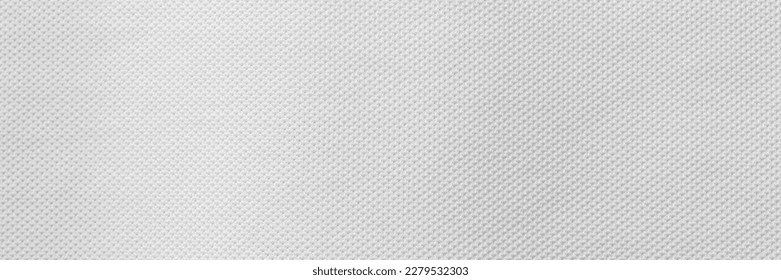 White color sports clothing fabric football shirt jersey texture and textile background, wide banner.