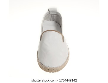 
white colored stitched women shoes