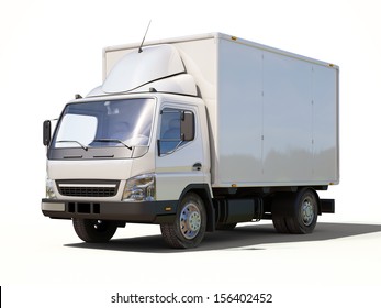 White Commercial Delivery Truck On A Ligth Background With Shadow