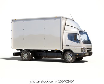 White Commercial Delivery Truck On A Ligth Background With Shadow