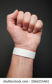 White Concert Paper Bracelet On Hand, Mockup. Wristband Accessory Adhesive.