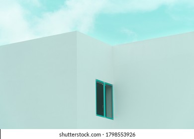 White Concrete Minimalism Architecture Building With Blue Sky Background