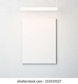 White Concrete Wall With Blank Poster And Spotlight