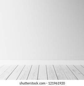 White Concrete Wall And Wood Floor