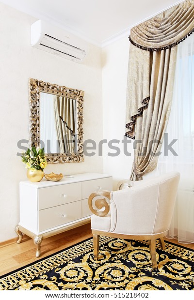 White Consolemirror Chair Golden Bedroom Design Royalty