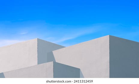 White Corner Concrete Wall of Facade Building against Blue Sky Background, Architecture Geometric Pattern Exterior Design in Modern Minimalism and Street photography Style  - Powered by Shutterstock