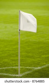 White Corner Flag On A Football (soccer) Field