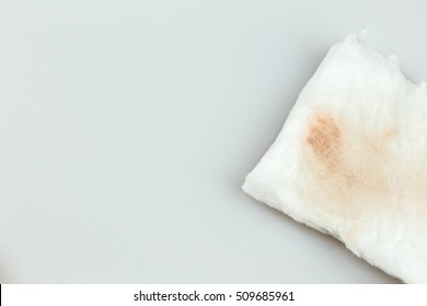 White Cosmetic Cotton Pad After Used For Make Up Remover,isolate On White Background.