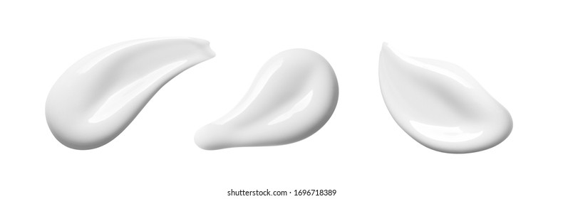 White Cosmetic Cream Texture. Set Of  Lotion Swatches Isolated On White Background. Beauty Skin Care Product Smear Smudge Drop. BB CC Cream Swipe Sample