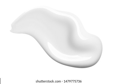 White cosmetic face cream texture. Lotion smear isolated on white background. Beauty skincare product swipe. BB cream swatch