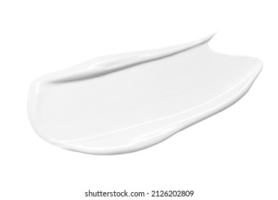 White cosmetic face cream texture. Lotion smear isolated on white background. Beauty skincare product swatch. BB cream smudge