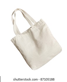 White Cotton Bag On White Isolated Background Fashion Reuse Shopping Bag For Nature And Environment Preserve