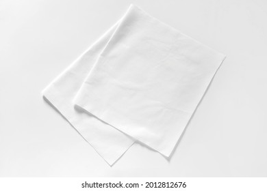 White Cotton Fabrics Swatches On Light Background. Textile Mockup