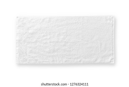 White Cotton Towel Mock Up Template Fabric Wiper Isolated On White Background With Clipping Path, Flat Lay Top View 