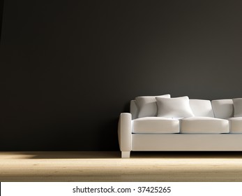 White Couch To Face A Blank Black Wall