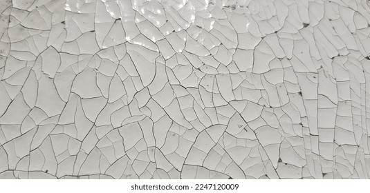 White cracked plastic surface (macro, top view, network of small cracks, texture).