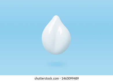 White Cream Drop Levitating On Blue Background. Hygiene, Skin Care Concept