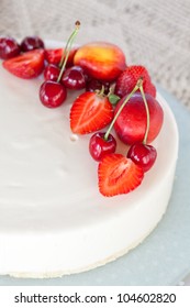 White Cream Icing Cake with Fruits