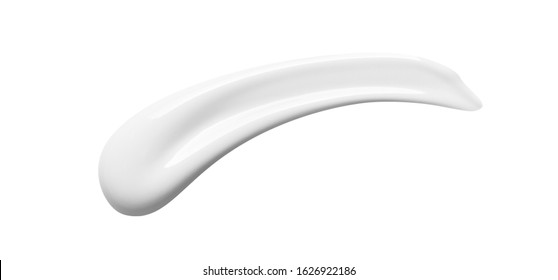 White cream swatch smudge. Lotion texture. Skincare creme smear stroke swipe isolated on white background. Cosmetic beauty liquid  product closeup isolated on white background