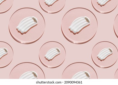 White cream texture on a pink background. Pattern.