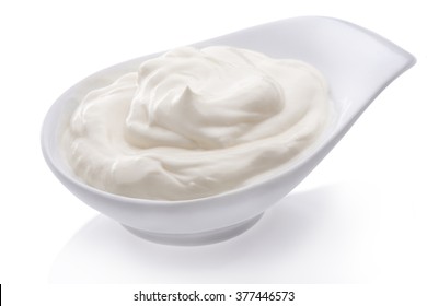 White Cream Or Yogurt On White Background 